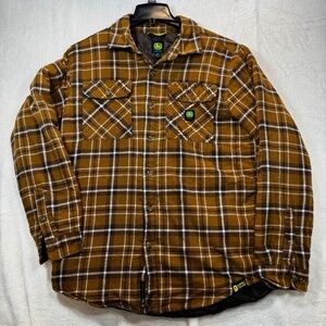 John Deere Quilted Plaid Chore Jacket Mens Size Large Yellow Farming Western